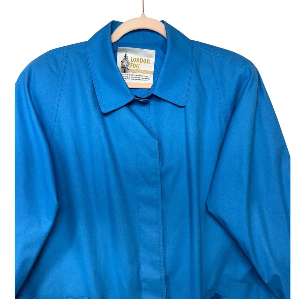 London Fog Vintage Blue Trench Coat Mid-Length Jacket Womens Size 16.5